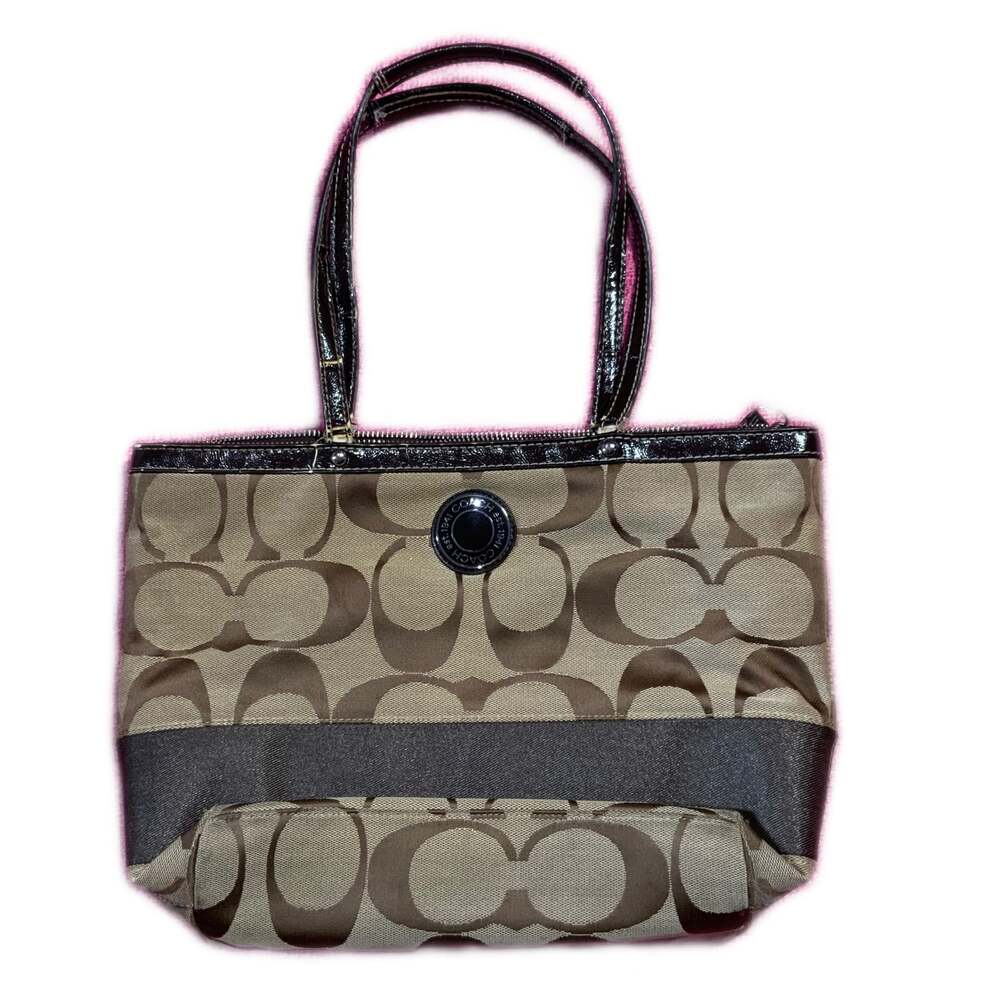 Coach Signature Stripe Tote Shoulder Handbag F19046